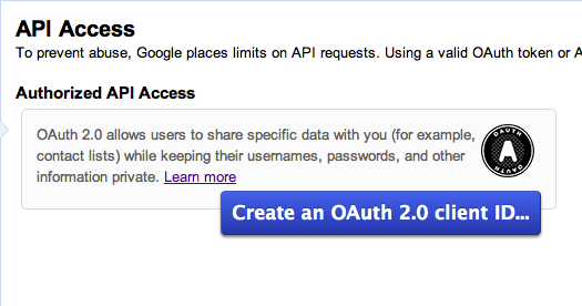 Button to create an OAuth 2.0 client ID